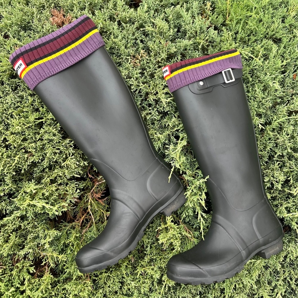 Hunter Women's Original Tall Rain Boots US Size 6 Matte Black With Boot Socks - Picture 4 of 15